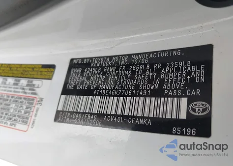 2007 Toyota Camry Le из США, поврежденный, VIN 4T1BE46K77U611491